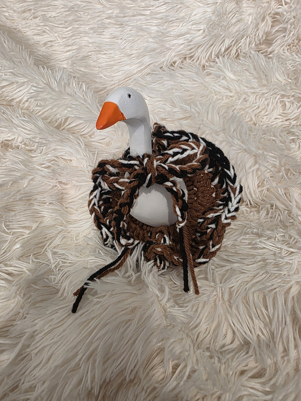 7" Desk Goose Handmade Crochet Brown Black And White Flower Tutu with Neck Bow